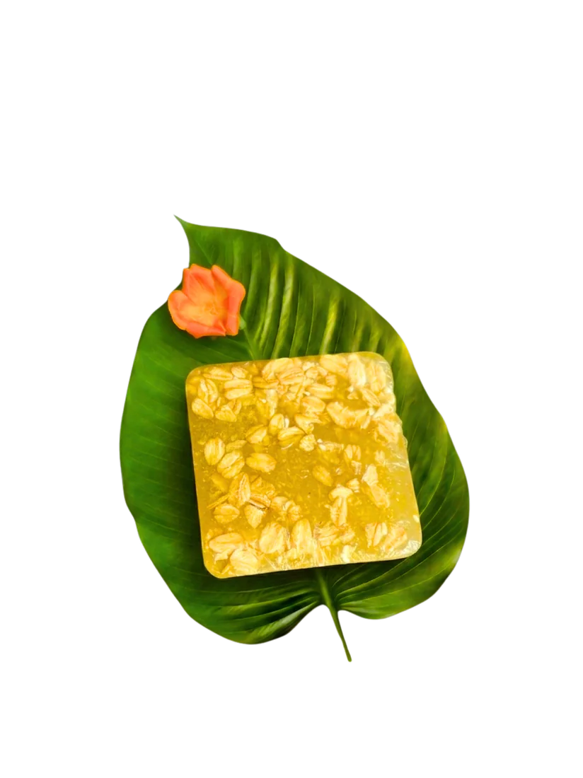 Jabón de avena y miel TMAUT sobre hoja verde